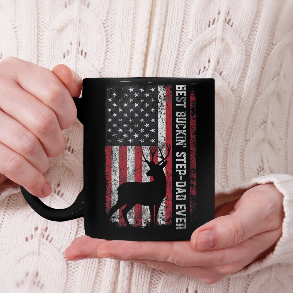 Flag Best Buckin' Step-Dad Ever Deer Hunting Father's Day Beverage Mug