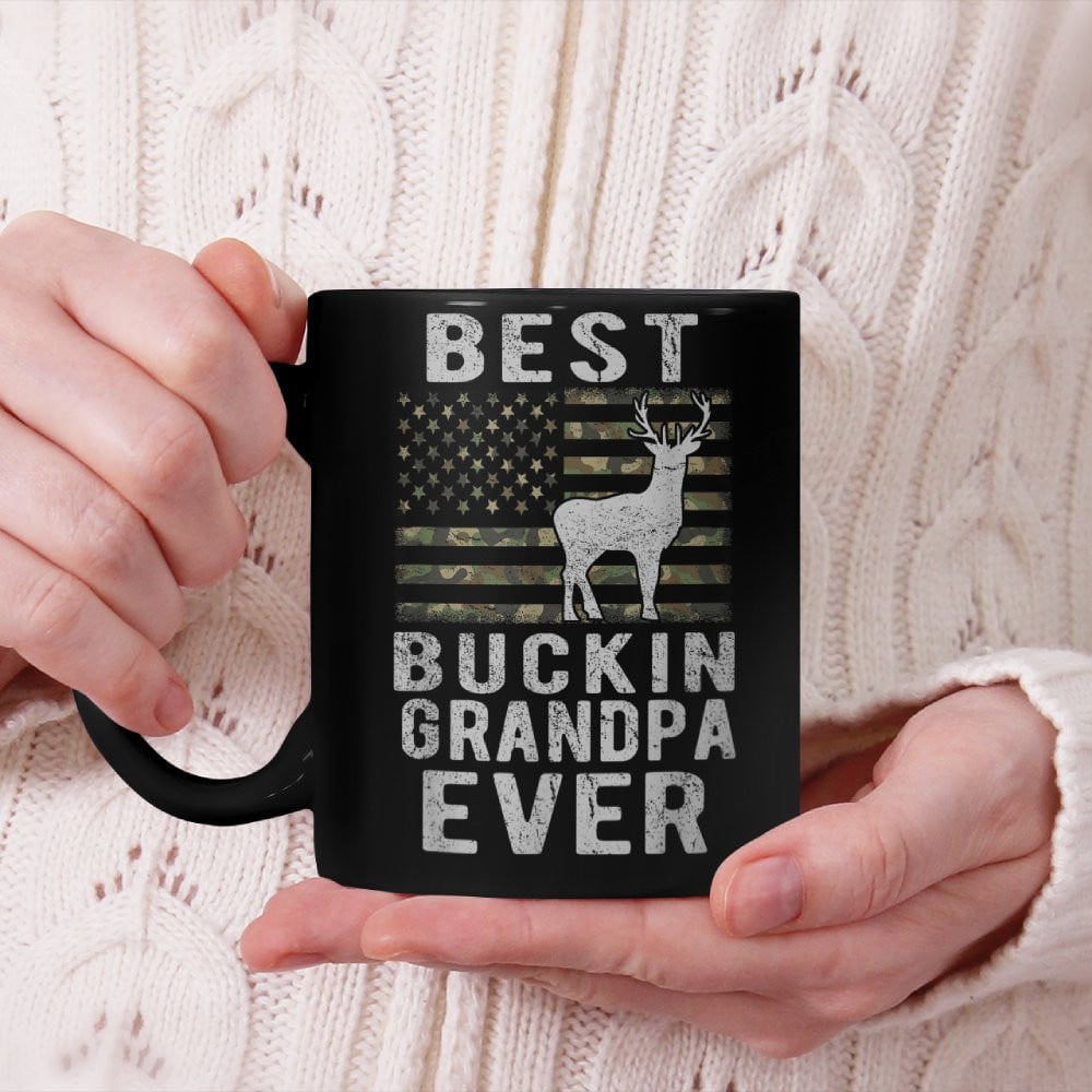 Best Bucking Grandpa Ever Camouflage US Flag Deer Hunting Beverage Mug