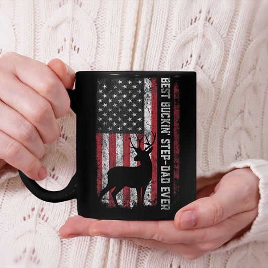 Flag Best Buckin' Step-Dad Ever Deer Hunting Father's Day Beverage Mug