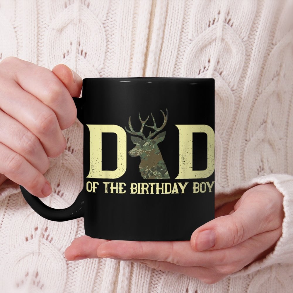 Dad of The Birthday Boy Deer Hunter Camouflage Flag Beverage Mug
