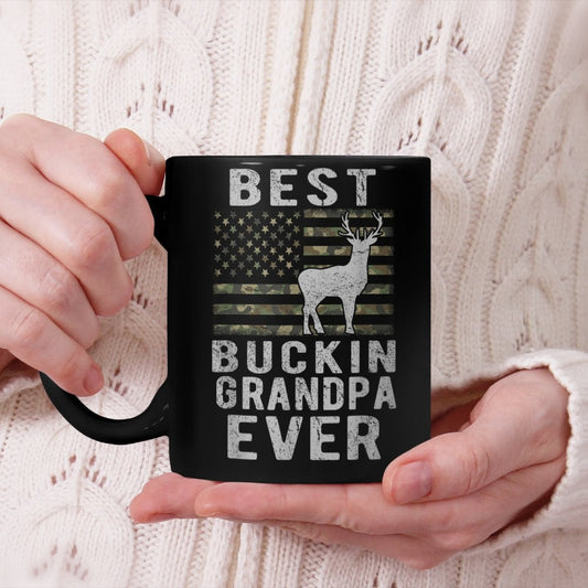 Best Bucking Grandpa Ever Camouflage US Flag Deer Hunting Beverage Mug