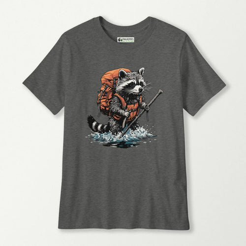 Raccoon Backpacker Fording River Kids T-Shirt