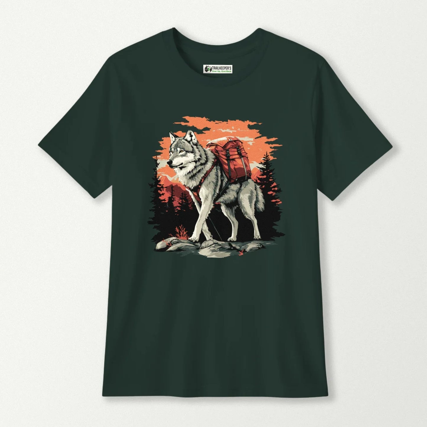 Wolf Backpacker In The Forest Kids T-Shirt