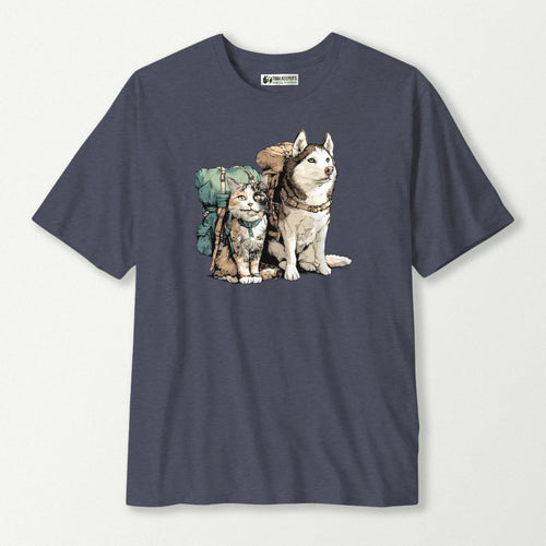 Cat And Husky Backpacker Buddies T-Shirt
