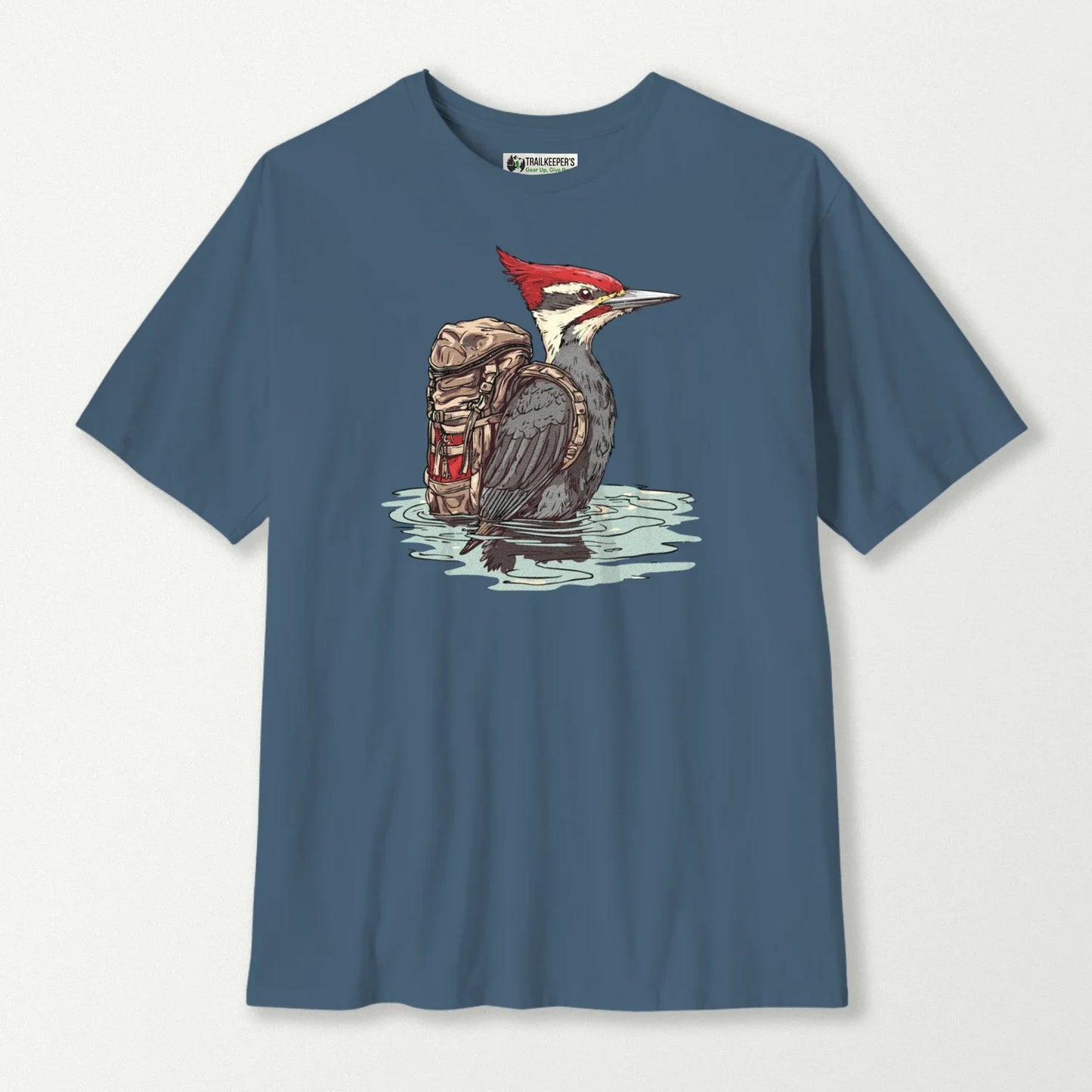 Pileated Woodpecker Backpacker In Water T-Shirt
