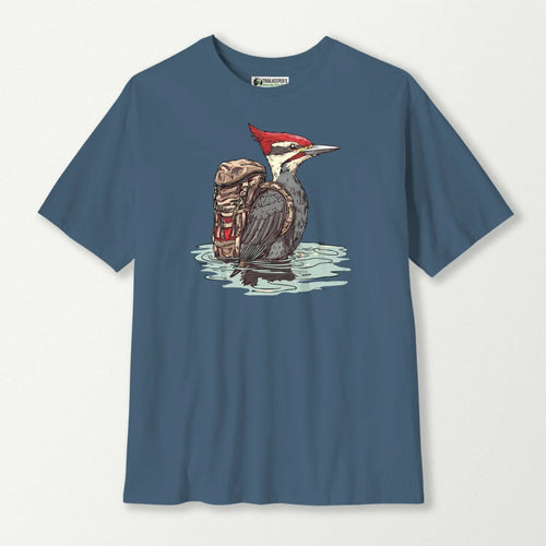 Pileated Woodpecker Backpacker In Water T-Shirt